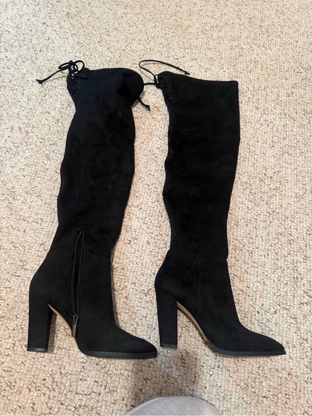 Vince Camuto Black Suede Over-the-Knee Block Heel Boots